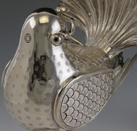 Pair of Mexican or Peruvian Whimsical Birds with Fan Tails 900 Purity Silver - 6