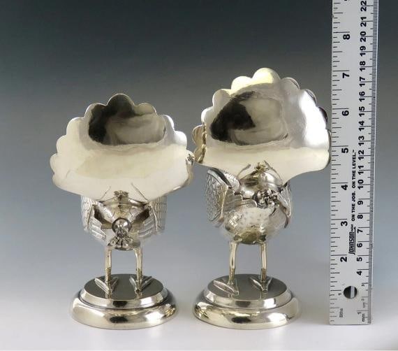 Pair of Mexican or Peruvian Whimsical Birds with Fan Tails 900 Purity Silver - 9