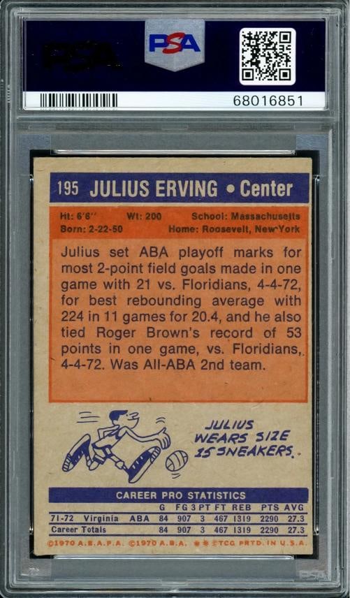 Julius Dr. J Erving Signed 1972-73 Topps RC 195 76ers PSA 5 Auto 10 PSA/DNA - 2