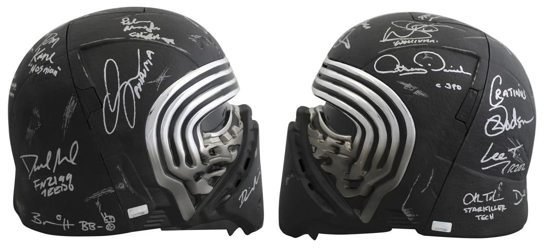 Star Wars (19) Driver, Ridley, Daniels, Mayhew, Signed Kylo Ren FS Helmet BAS: Industry: Movies,Original/Reproduction: Original,Autograph Authentication: Beckett,PRODUCT_COA: Beckett,PRODUCT_SIGNED_BY_NAME: Adam Driver, Daisy Ridley, Gwendoline Christie, Andy Serkis,