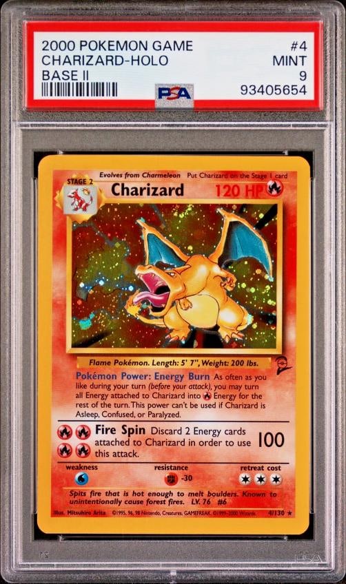 PSA 9 Charizard Holo #4 Base Set 2 Pokemon Game 2000 WOTC Swirl: Condition: Graded - PSA 9: Professionally graded,Card Size: Standard,Attribute/MTG:Color: Fire,Autographed: No,Set: Base Set 2,Speciality: LEGEND,Character: Charizard,Creature/Monster Type: