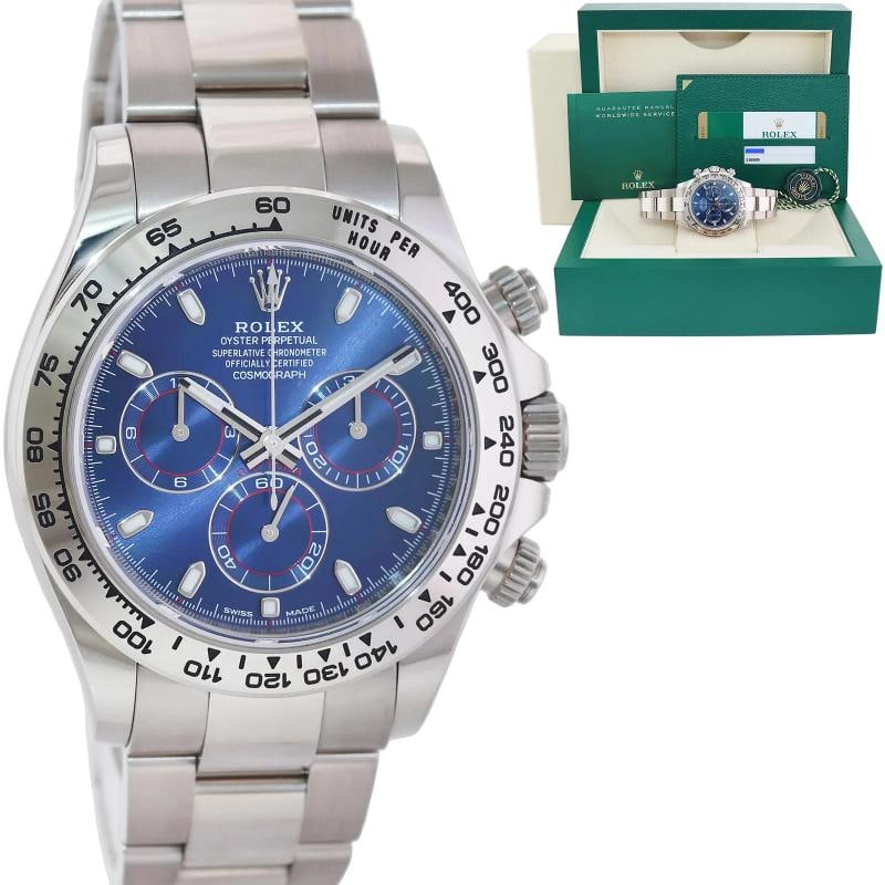 MINT PAPERS Rolex Daytona Blue Dial Chronograph 116509 White Gold Watch Box and Papers!: Condition: Pre-owned - Excellent,Brand: Rolex,Department: Unisex Adults,Type: Wristwatch,Model: Daytona,Reference Number: 116509,With Original Box/Packaging: Yes,With Papers: Original,Customized: