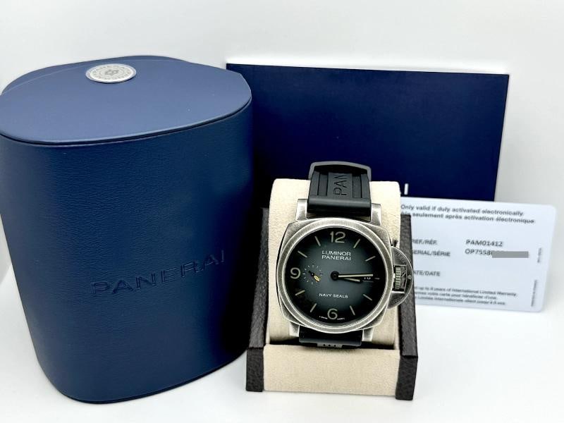 Panerai Luminor Marina Navy Seals PAM01412 PAM 1412 Grey Dial Steel Box Papers: Condition: Pre-owned - Excellent,Bezel Color: Silver,Year Manufactured: 2020-Now,Band/Strap: Two-Piece Strap,Case Color: Silver,Department: Men,Watch Shape: Round,Style: Diver, Luxury, Military, Sport