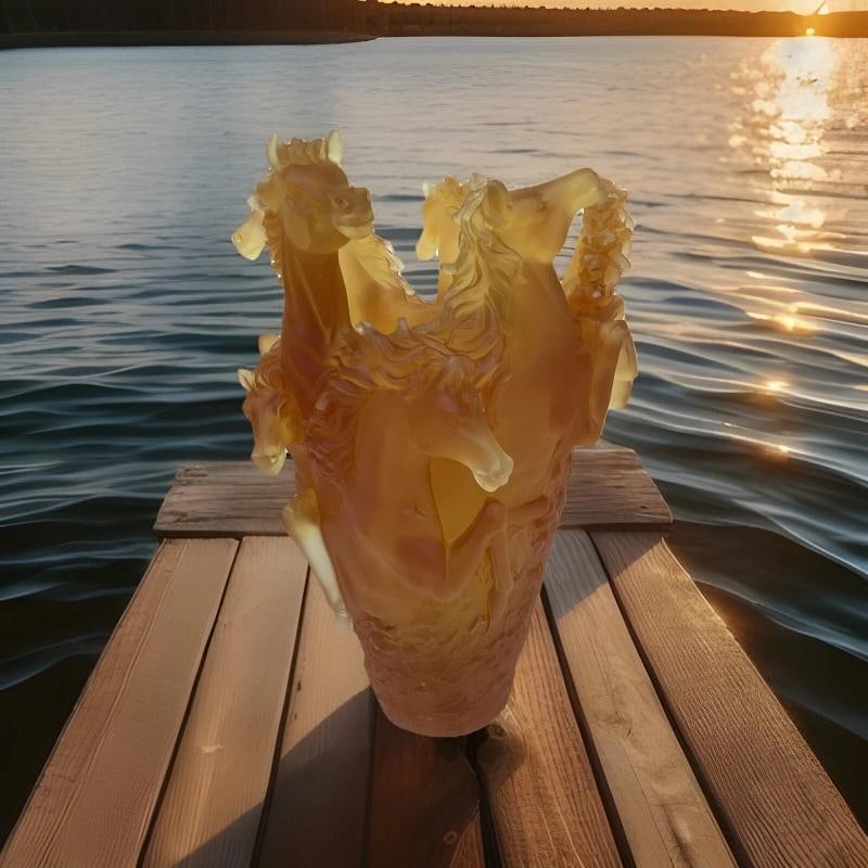 Xl crystal Horse Amber Vase H9Ã¢â‚¬Â? Heavy Art Glass Maker Unknown l - 10