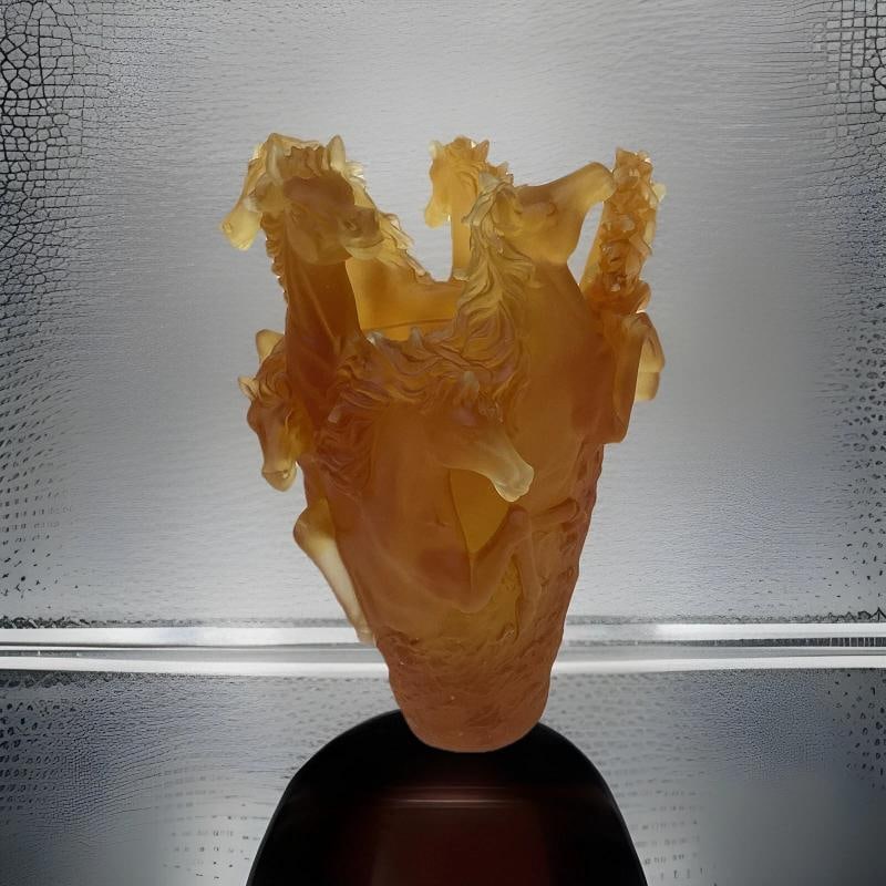 Xl crystal Horse Amber Vase H9Ã¢â‚¬Â? Heavy Art Glass Maker Unknown l - 2