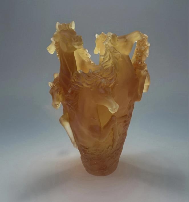 Xl crystal Horse Amber Vase H9Ã¢â‚¬Â? Heavy Art Glass Maker Unknown l - 3