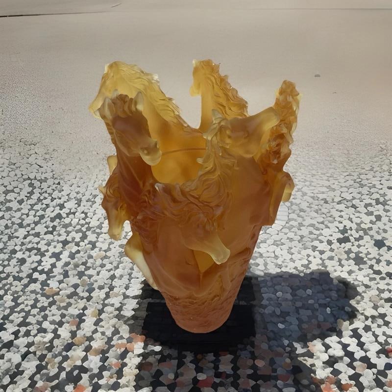 Xl crystal Horse Amber Vase H9Ã¢â‚¬Â? Heavy Art Glass Maker Unknown l - 4