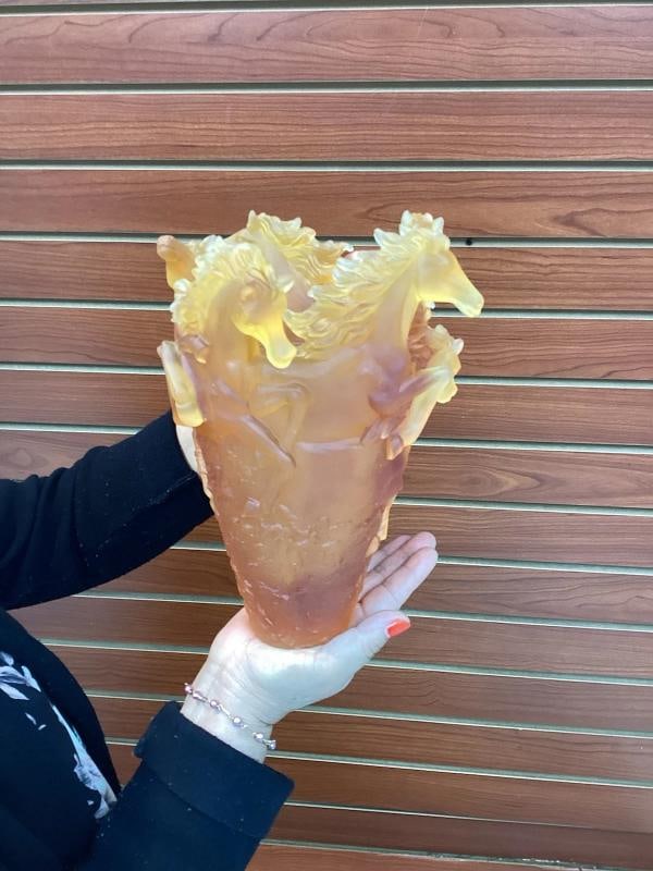 Xl crystal Horse Amber Vase H9Ã¢â‚¬Â? Heavy Art Glass Maker Unknown l - 6