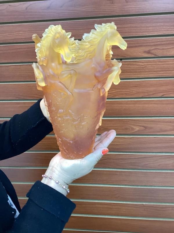 Xl crystal Horse Amber Vase H9Ã¢â‚¬Â? Heavy Art Glass Maker Unknown l - 8