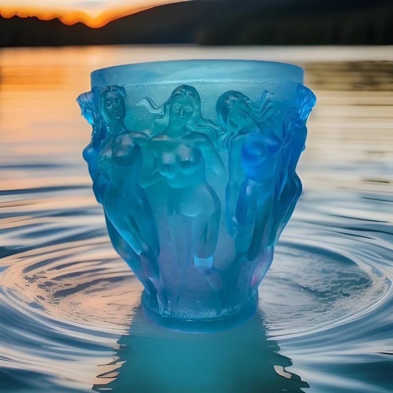 Lalique Style Naked Ladies Light Blue Crystal Vase h10Ã¢â‚¬Â? Heavy 1 - 6