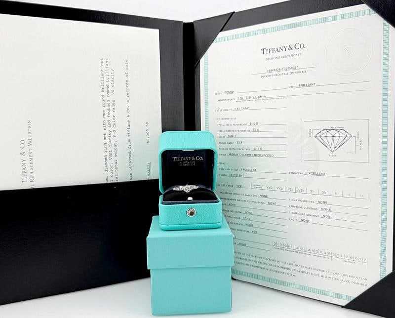 Tiffany & Co Platinum Diamond Engagement Ring Round 0.60 ct I VVS1 - 3
