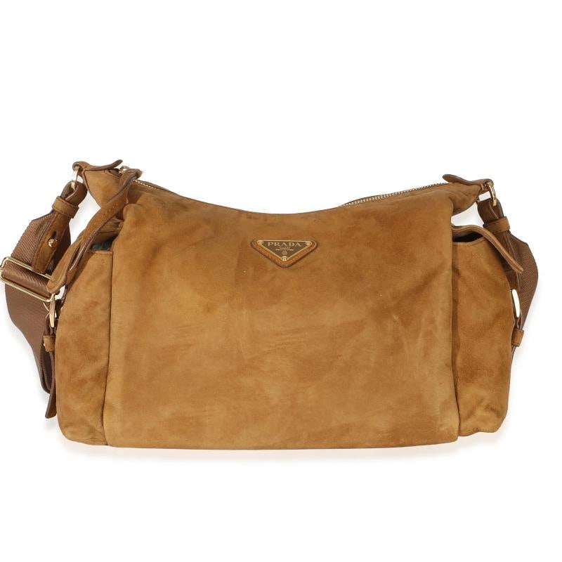Prada Brown Suede Large Explore Shoulder Bag: Condition: Pre-owned - Good,Dimensions: 12 x 8.25 x 4.5,Handbag Accessories: Dustbag;Care Booklet,Bag Width: 12 in,Bag Depth: 4.5 in,Bag Height: 8.25 in,Department: Unisex,Style: Shoulder Bag,Material
