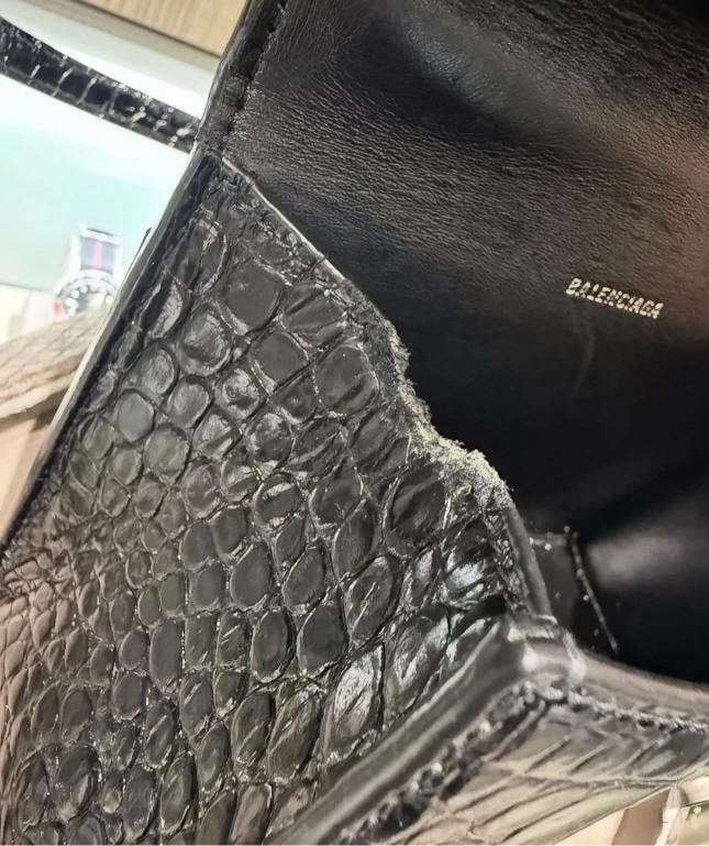 Balenciaga Shiny Calfskin Monochrome Crocodile Embossed Hourglass XS - 12