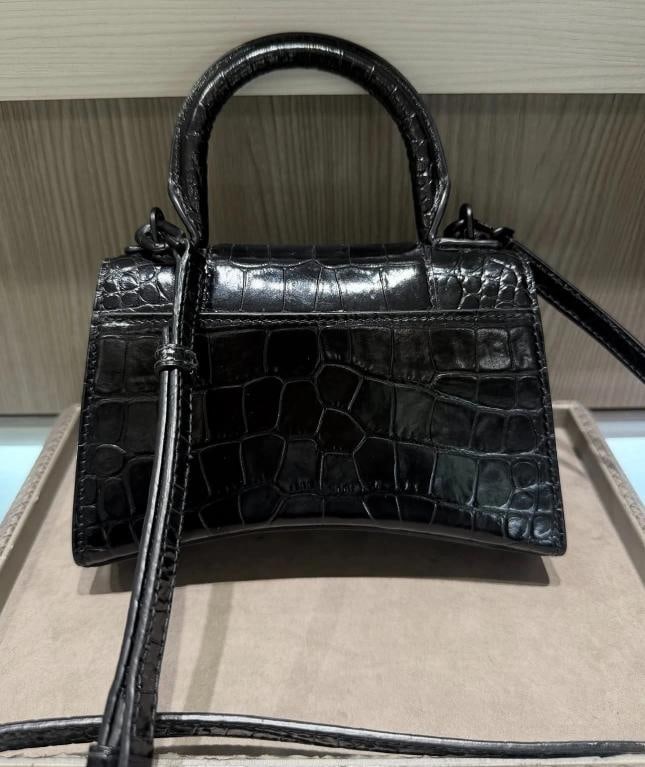 Balenciaga Shiny Calfskin Monochrome Crocodile Embossed Hourglass XS - 2
