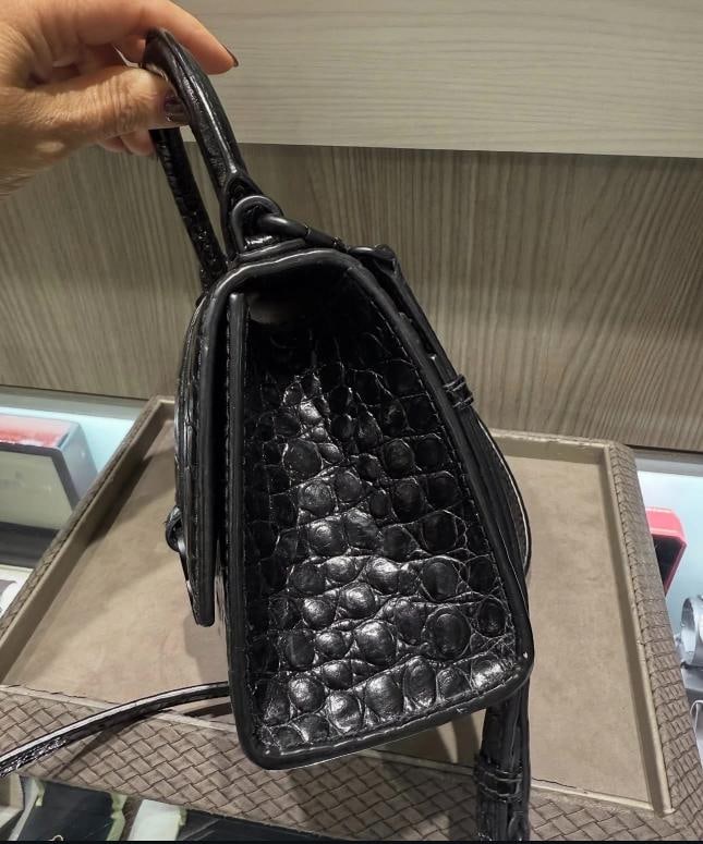 Balenciaga Shiny Calfskin Monochrome Crocodile Embossed Hourglass XS - 3