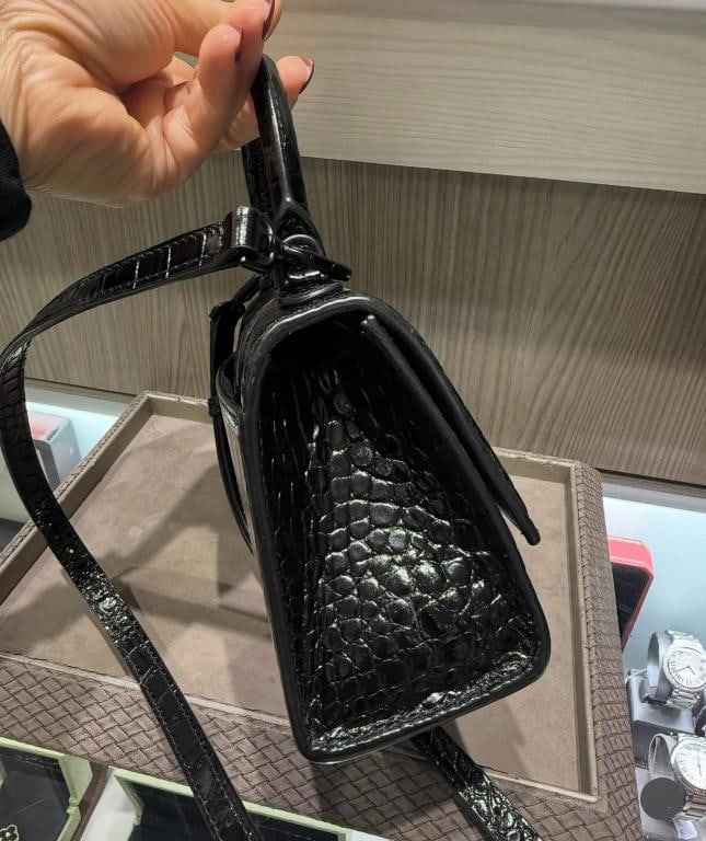 Balenciaga Shiny Calfskin Monochrome Crocodile Embossed Hourglass XS - 4