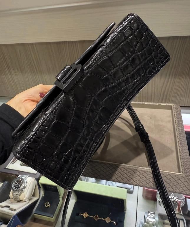 Balenciaga Shiny Calfskin Monochrome Crocodile Embossed Hourglass XS - 5