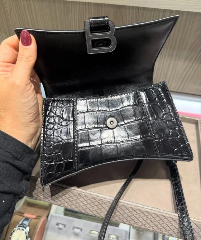 Balenciaga Shiny Calfskin Monochrome Crocodile Embossed Hourglass XS - 7