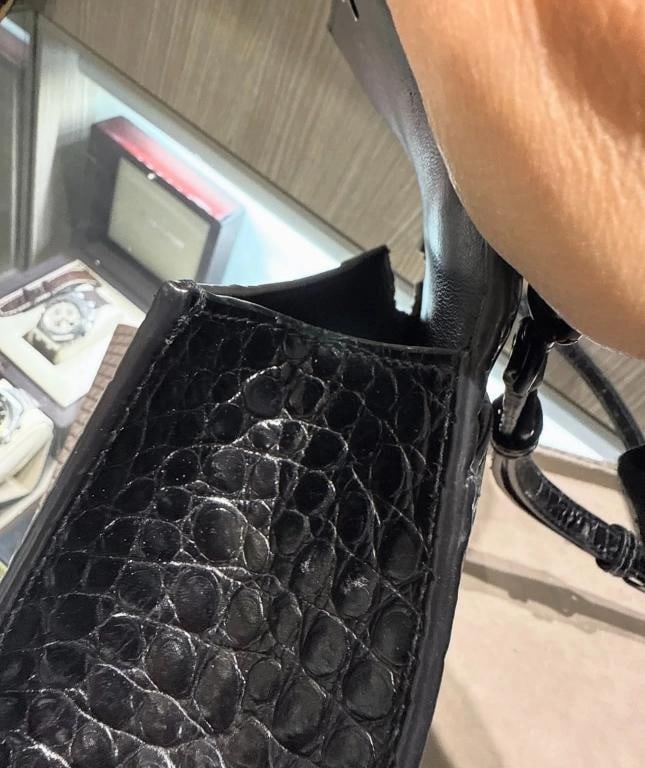 Balenciaga Shiny Calfskin Monochrome Crocodile Embossed Hourglass XS - 9