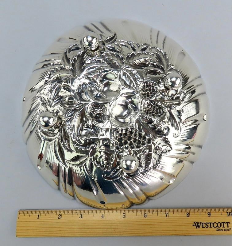 Lovely Kirk Sterling Silver Hand Chased Fruit Flowers Repousse 9.5" Bowl 233 - 5