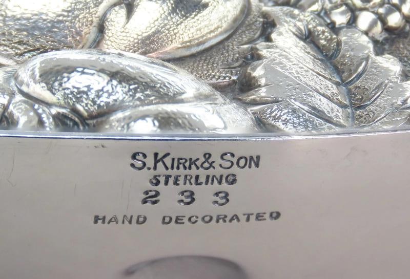 Lovely Kirk Sterling Silver Hand Chased Fruit Flowers Repousse 9.5" Bowl 233 - 6