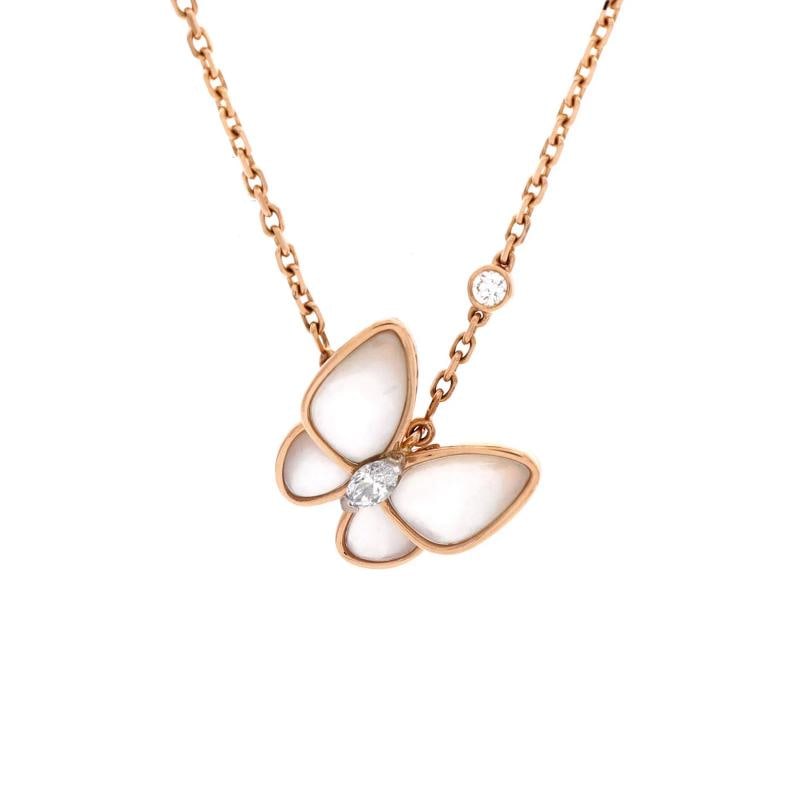Van Cleef & Arpels Two Butterfly Pendant Necklace 18K Rose Gold with Mother of: Condition: Pre-owned - Good,Brand: Van Cleef & Arpels,Main Stone: Diamond,Metal: 18K Rose Gold,Metal Purity: 18K,Style: Pendant,Type: Necklace,Color: Rose Gold,Material: 18K Rose Gold, Diamond,