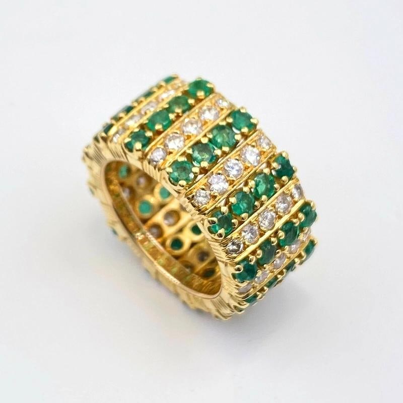 Emerald and Diamond Eternity Cocktail Ring 18K Yellow Gold - 11