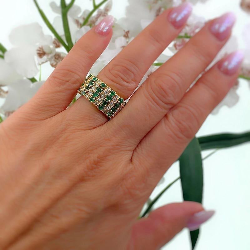 Emerald and Diamond Eternity Cocktail Ring 18K Yellow Gold - 2