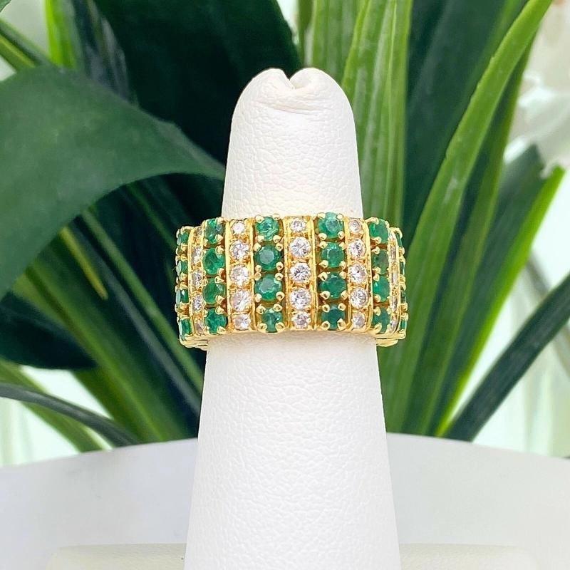 Emerald and Diamond Eternity Cocktail Ring 18K Yellow Gold - 3