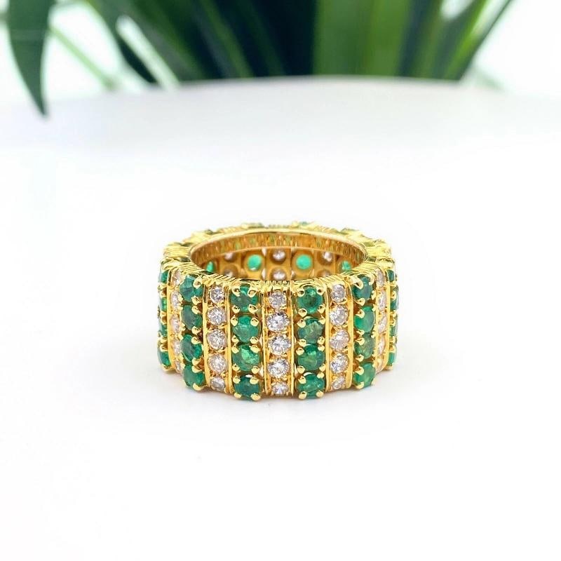 Emerald and Diamond Eternity Cocktail Ring 18K Yellow Gold - 4