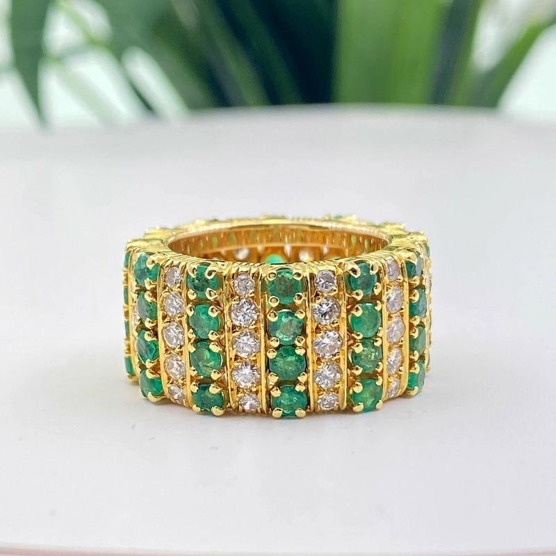 Emerald and Diamond Eternity Cocktail Ring 18K Yellow Gold - 5