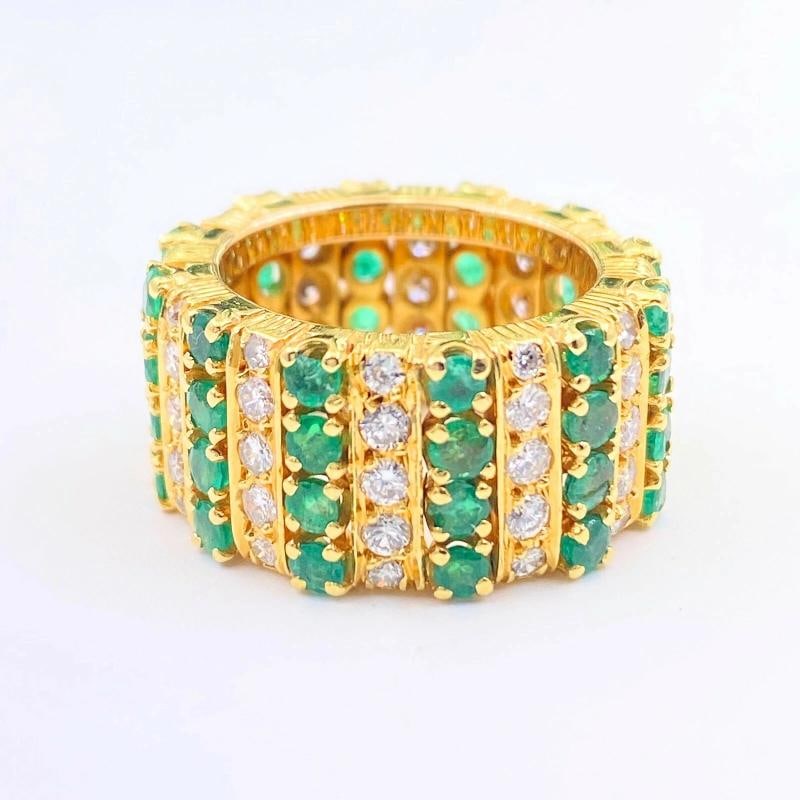 Emerald and Diamond Eternity Cocktail Ring 18K Yellow Gold - 8