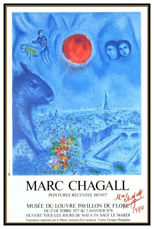 Marc Chagall Offset Color Lithograph Signed Peintures Recentes Framed Artwork - 2