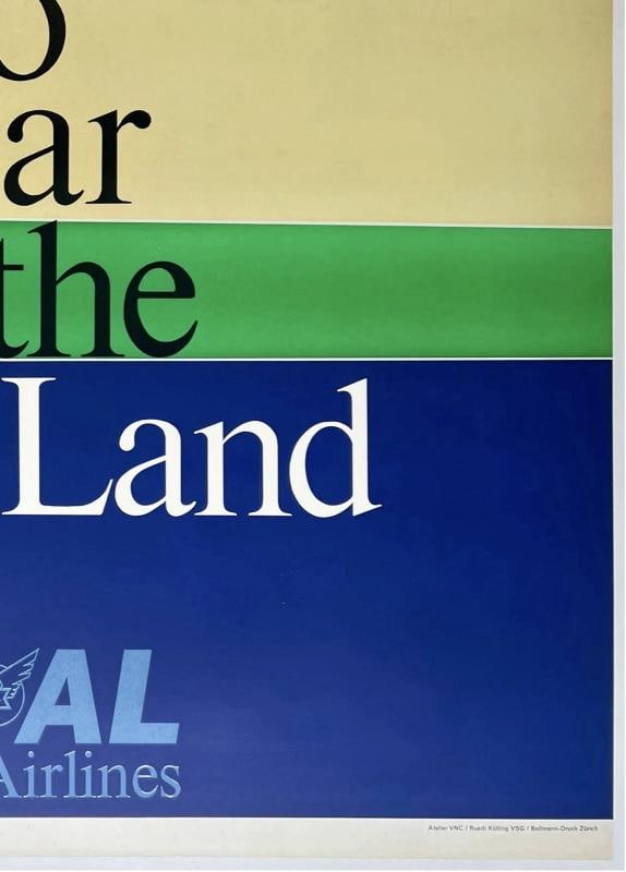 Original Vintage Poster EL AL - ISRAEL AIRLINES - HOLY LAND Airline Travel LINEN - 5