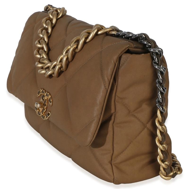 Chanel Brown Quilted Canvas Large Chanel 19 Flap Bag - 3