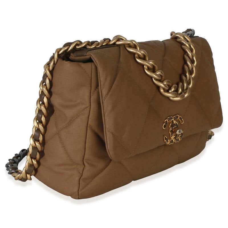 Chanel Brown Quilted Canvas Large Chanel 19 Flap Bag - 4