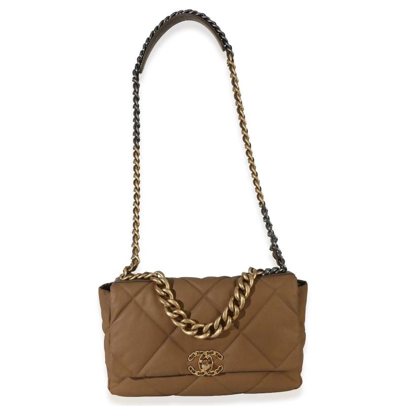 Chanel Brown Quilted Canvas Large Chanel 19 Flap Bag - 6