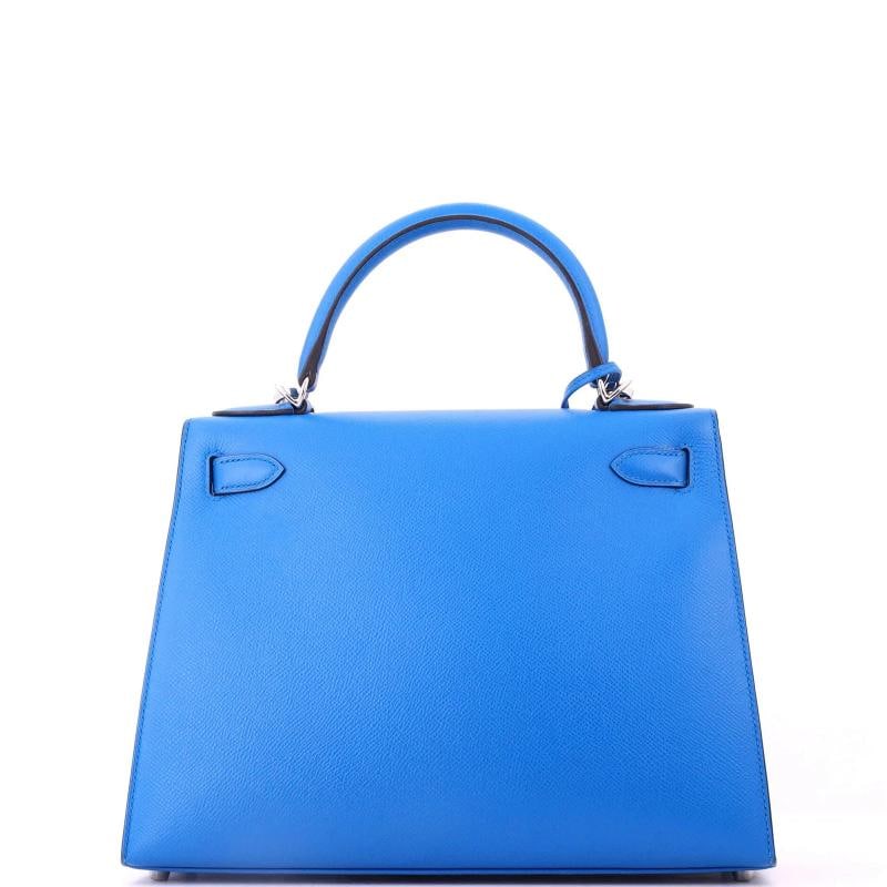 Hermes Kelly Handbag Blue Epsom with Palladium Hardware 28 - 3