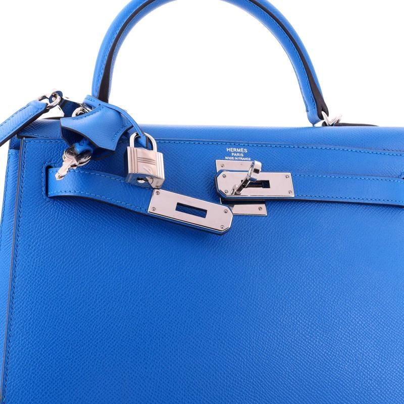Hermes Kelly Handbag Blue Epsom with Palladium Hardware 28 - 6