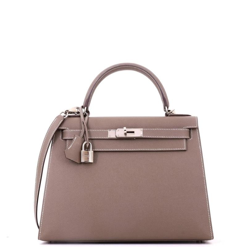 Hermes Kelly Handbag Grey Epsom with Palladium Hardware 28: Condition: Pre-owned - Good,Brand: Hermes,Exterior Material: Leather,Style: Shoulder Bags,Exterior Color: Gray,Department: Women,Size: 28,Accessories: Lock, Keys, Clochette, With Strap Condition: