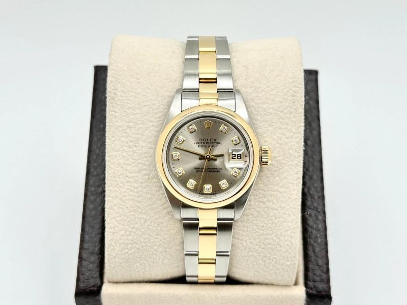 Rolex Ladies Datejust 79163 26mm Factory Silver Diamond Dial 18k Gold Steel - 2