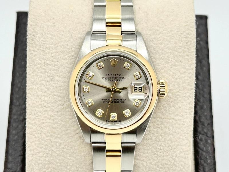 Rolex Ladies Datejust 79163 26mm Factory Silver Diamond Dial 18k Gold Steel - 3