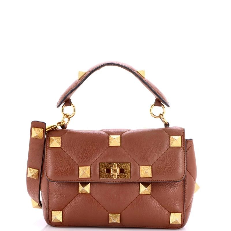 Valentino Garavani Roman Stud Flap Bag Quilted Leather Small: Accessories: With Strap Measurements: Height 5.5", Width 9", Depth 2.5". Condition: Pre-owned - Good,Brand: Valentino Garavani,Exterior Material: Leather,Style: Cross Body Bags,Exterior Color: