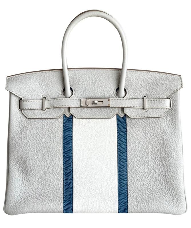 Hermes Birkin 35 Club Gris Perle White Togo Leather Lizard Palladium Hardware - 2