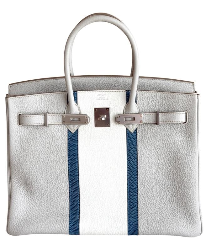 Hermes Birkin 35 Club Gris Perle White Togo Leather Lizard Palladium Hardware - 3