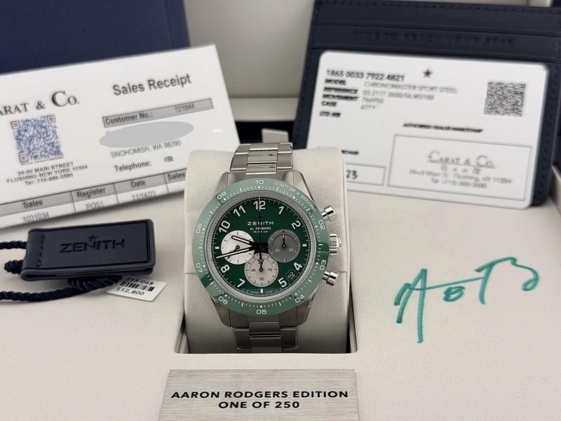 Zenith Chronomaster Sport Aaron Rodgers Green 03.3117.3600/56.M3100 Box Paper - 14
