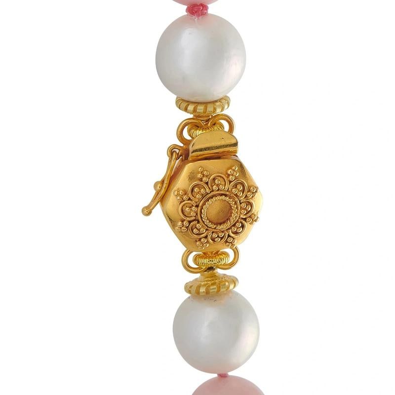 18K Yellow Gold 2.0ct Diamond and Pink Opal Necklace - 3
