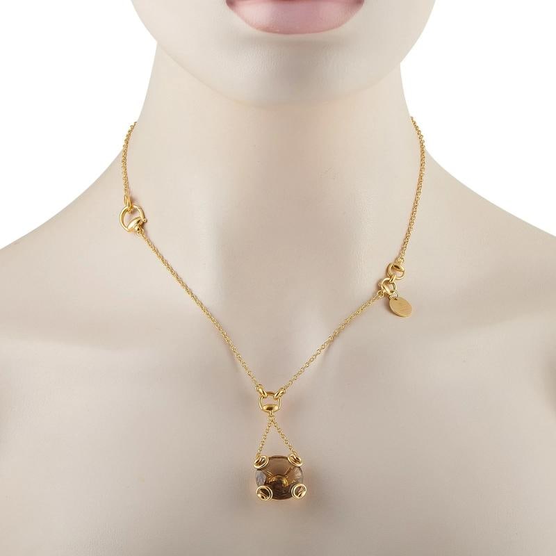 Gucci Horsebit 18K Yellow Gold Smoky Quartz Necklace - 2