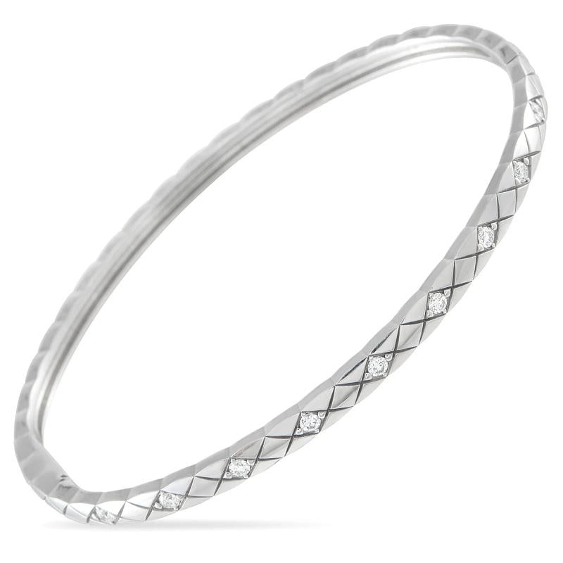 Chanel 18K White Gold 0.36ct Diamond Bangle Bracelet: measures 7.0 long.. Condition: Pre-owned - Good: This item has been gently used but is in good condition. It might have a few signs ... Read moreabout the conditionPre-owned - Good: This item has