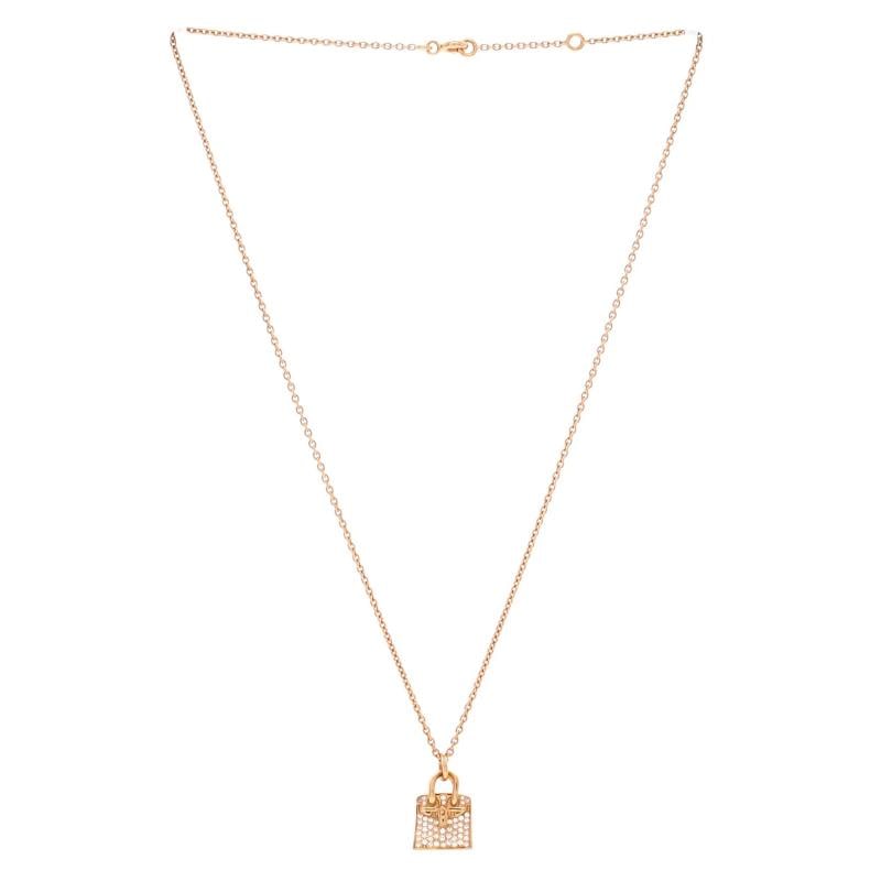 Hermes Birkin Amulette Pendant Necklace 18K Rose Gold and Diamonds - 2